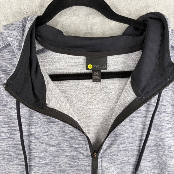 Zella Men Heathered Track Jacket Gray Blue Full Zip Hooded 2XL Polyester Spandex - Picture 7 of 14